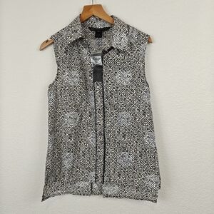 Marc By Marc Jacobs NWT Ink Multi Color Sleeveless Button Up Silk Blend Top S